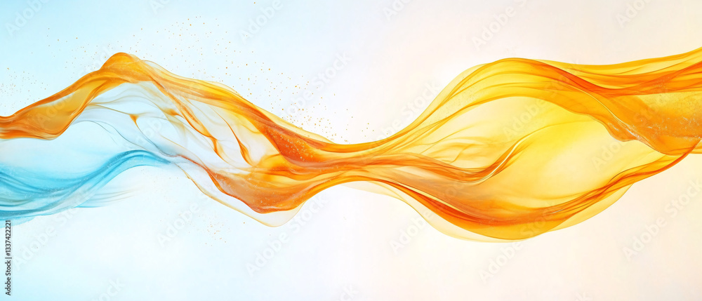Poster a dynamic abstract composition of fluid golden and blue light waves flowing harmoniously against a b