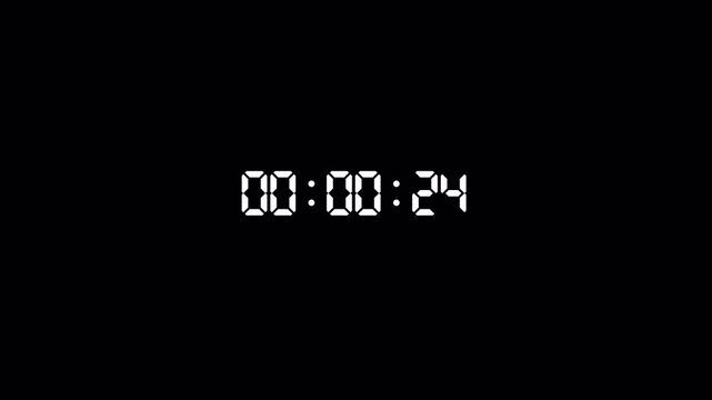 Thirty seconds digital countdown timer animation from 30  to 0 seconds countdown on transparent background with alpha channel,  Animated countdown timer count hour minute and second, Countdown video