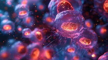 Bioelectric Fusion Abstract organic cells illuminated bioluminescent neon pulses futuristic biotechnology aesthetic hyper realism