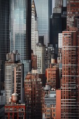 Stunning New York Cityscape: A Detailed Fusion of Modern Glass Towers and Classic Brick Buildings, Capturing the Essence of Urban Architecture in a Vibrant Urban Landscape