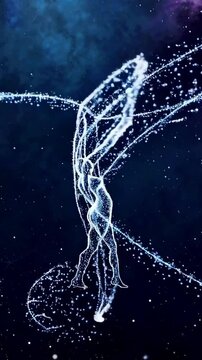 Ethereal dancer swirls in cosmic space: a celestial ballet of light and motion