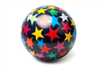 Obraz premium Vibrant Playful Beach Ball with Colorful Star Pattern: A Fun Accessory for Summer Activities on a Deep Navy Background - Perfect for Playtime, Pool Parties, and Beach Games