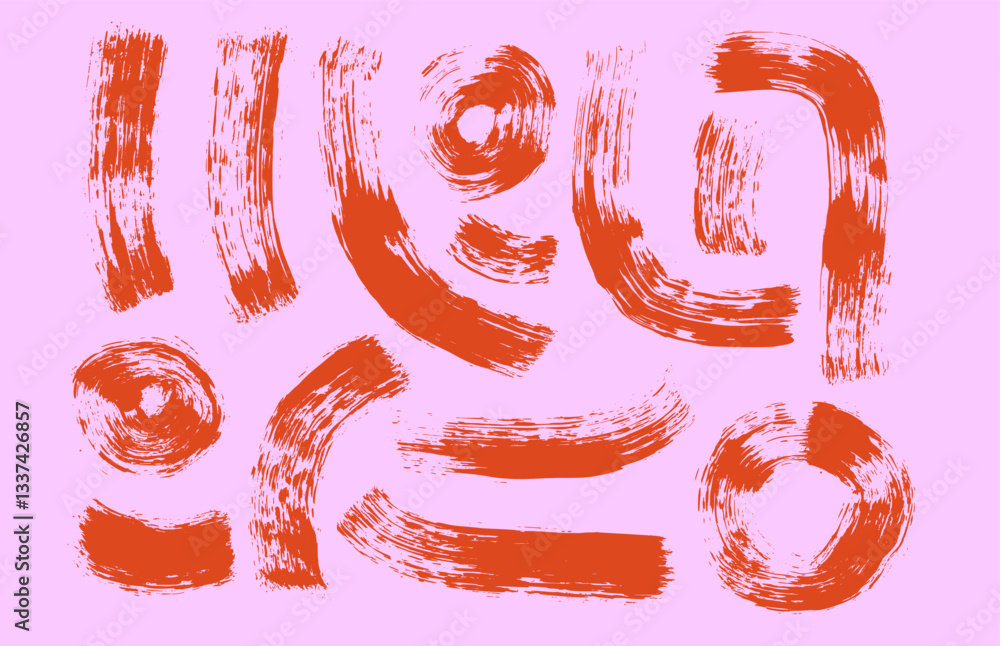 Poster brush stroke squiggle and circles ink lines. vector hand drawn wave round paint shapes. abstract cur