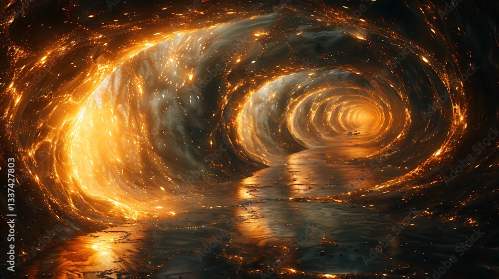Poster infinity maze endless labyrinth of interconnected fractal pattern metallic sheen otherworldly lighti