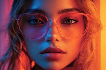 Fototapeta premium Bright colors enhance the captivating features of a model with vibrant glasses