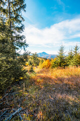 Liptov region Hiking in Tatras mountains to autumn cerenova rock view near Liptovsky Mikulas , slovakia.