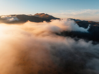Sunset over Liptov region in Low Tatras mountains. Lajstoch near certovica pass landspace, slovakia.