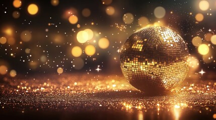 Golden disco ball with glowing lights	