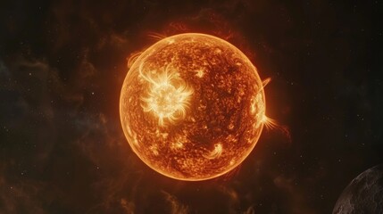 Naklejka premium Breathtaking astrophotography of the sun s surface highlighting sunspots and prominences in space