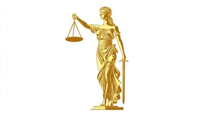 Golden Statue of Justice Holding Scales and Sword