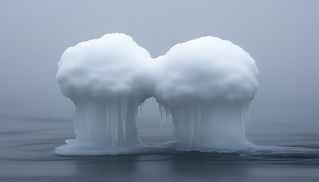 Twin Icebergs for Arctic Fog, Frozen Lake.