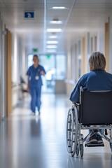 Patient in Wheelchair Hospital Corridor