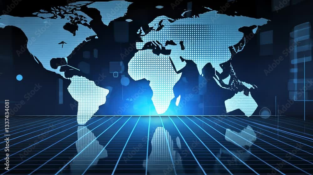 Aufkleber global interconnectedness, digital world map. a futuristic, global network graphic displays a world 
