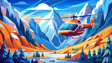 A helicopter flying on a sunny day in glacier covered mountains © ehsanollah