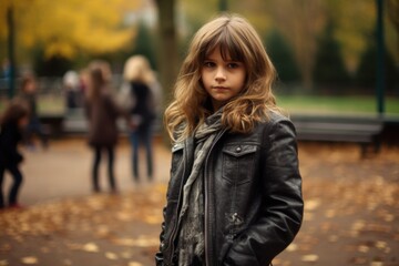 Fototapeta premium A girl with long hair is standing in a park