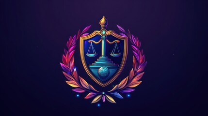 Justice shield emblem, abstract design, digital art