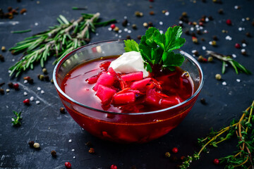 red beetroot soup - traditional Ukrainian borscht