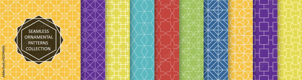 Fototapete collection of bright colorful geometric seamless patterns - symmetry grid textures. vector repeatabl