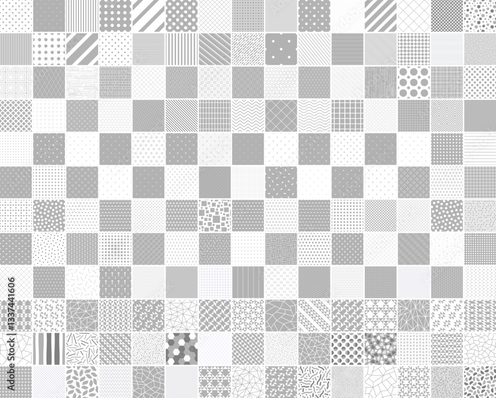 Fototapete collection of vector seamless geometric patterns in different styles. white and gray repeatable unus