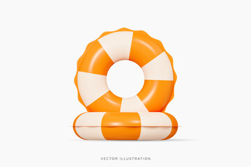 3D Inflatable swimming rings in orange. Rubber pool toy. Swim lifesaver. Summer time object. Travel and vacation. Cartoon design icon isolated on white background. 3D Vector illustration