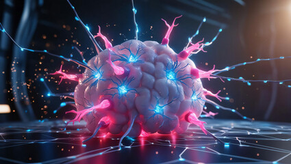 Neurons with Axons in 3D Illustration