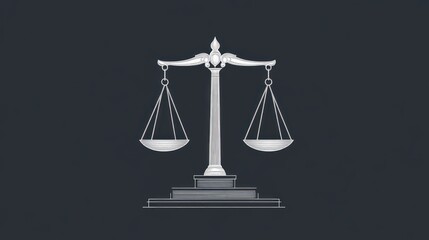 Justice scales, legal symbol, dark background, graphic design, illustration, legal concept,  suitable for law firms, social media posts, print ads, or websites