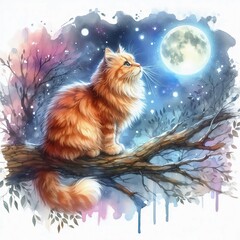 Orange Cat Staring at the Moon