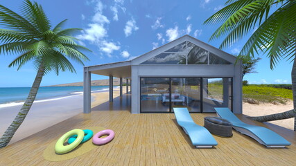 プール付き住宅　3DCGレンダリング