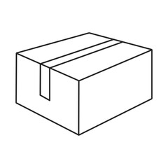 Parcel delivery icon of a sealed cardboard box in outline vector