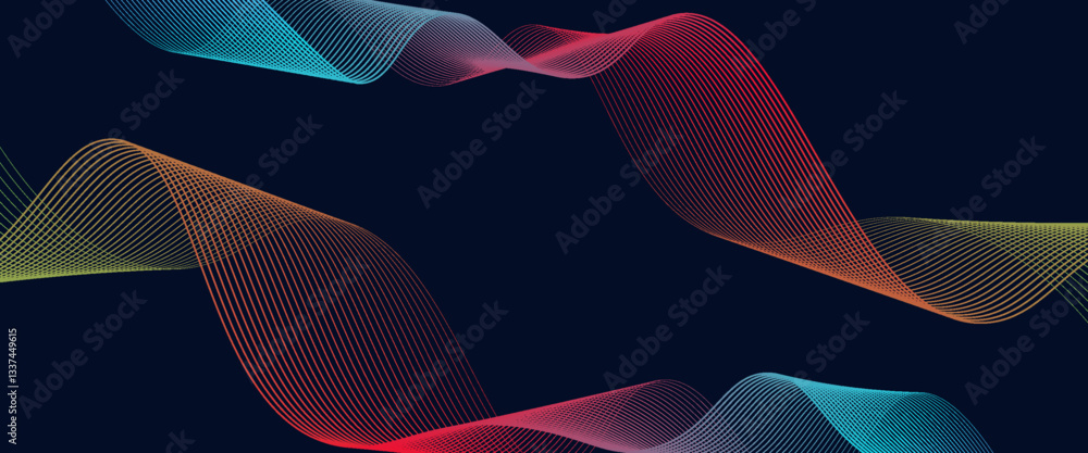 Aufkleber abstract glowing wave lines on dark blue background. dynamic wave pattern. modern flowing wavy lines