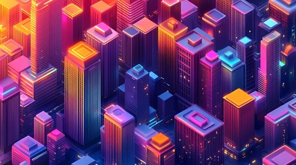 Neon Cityscape Vibrant Towers Illuminated Night