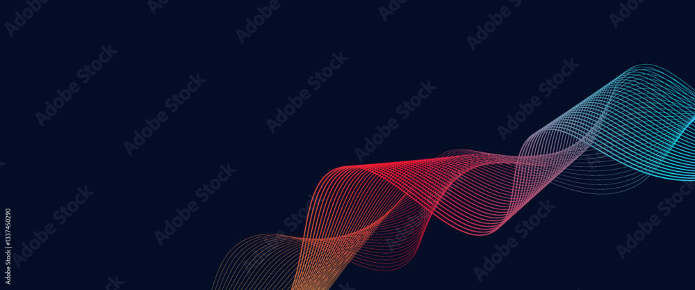 Poster abstract glowing wave lines on dark blue background. dynamic wave pattern. modern flowing wavy lines
