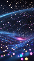 Fototapeta premium Abstract cosmic landscape: a swirling panorama of luminous particles in deep blue and violet, resembling a distant galaxy's ethereal glow.