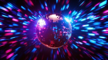 Glowing disco ball with radiant light trails