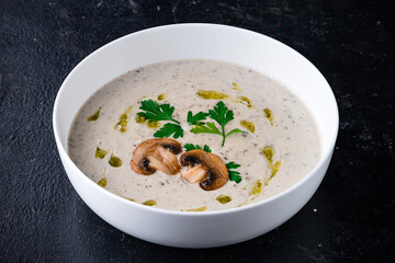 Delicious cream soup with mushrooms