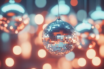 Hanging disco balls with glowing background