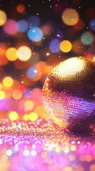 Disco ball on sparkling colorful floor