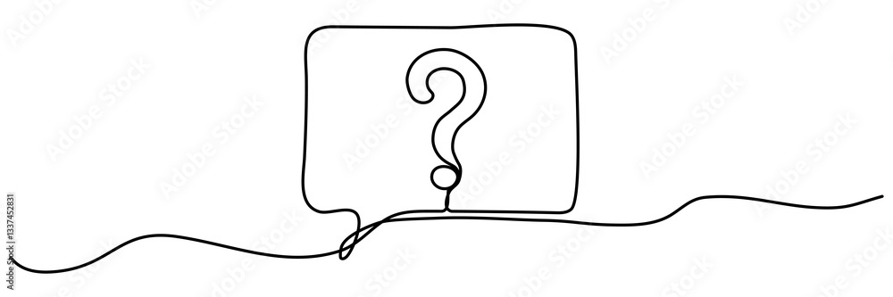 Poster speech bubble with question mark continuous one line drawing. chat linear symbol. dialogue sign. vec