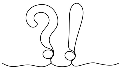 Question and exclamation mark continuous one line drawing. Vector illustration isolated on white.	