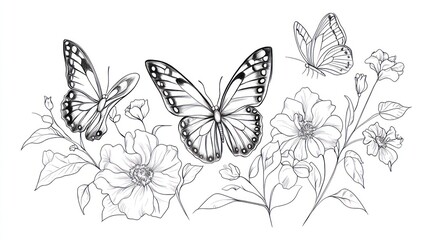 Fototapeta premium Elegant black and white butterfly and flower design. Suitable for invitations, stationery, or wall decor