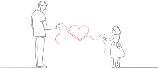 Fathers day line art style vector illustration, father and daughter line art illustration