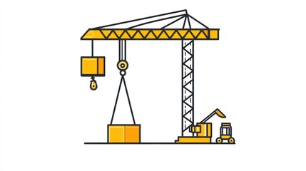 Construction Crane Lifting a Load - Simple Illustration