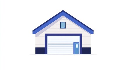 Obraz premium Simple garage illustration, front view, isolated. Ideal for architectural design, real estate, or construction visuals