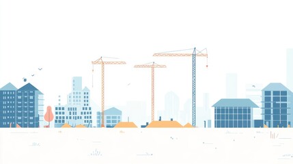 Obraz premium Cityscape under construction, cranes, buildings, progress