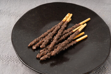 Chocolate cookie sticks, long choco pastries, japan biscuit tubes, korea cracker sticks