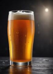 Crystal glass of cold beer, condensation, dark backdrop,  macro,  brown