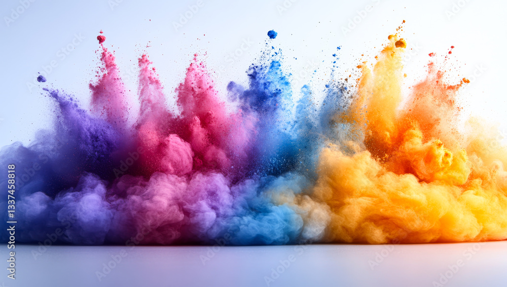 Poster vibrant powder explosion. a vibrant mix of colored powders explodes in a cloud, creating a captivati