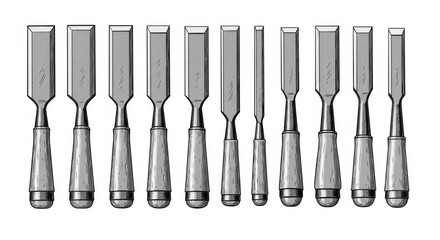 Carpenter's Chisel Set with Different Blade Sizes and Wooden Handles