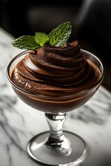 Chocolate mousse swirl with mint leaves