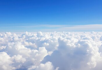Fototapeta premium Vast blue sky, fluffy white clouds hugging the horizon, picturesque, weather